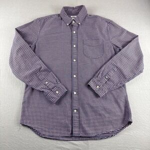 Gap Standard Fit Stretch Shirt Mens M Pink Blue Gingham Long Sleeve Button Up
